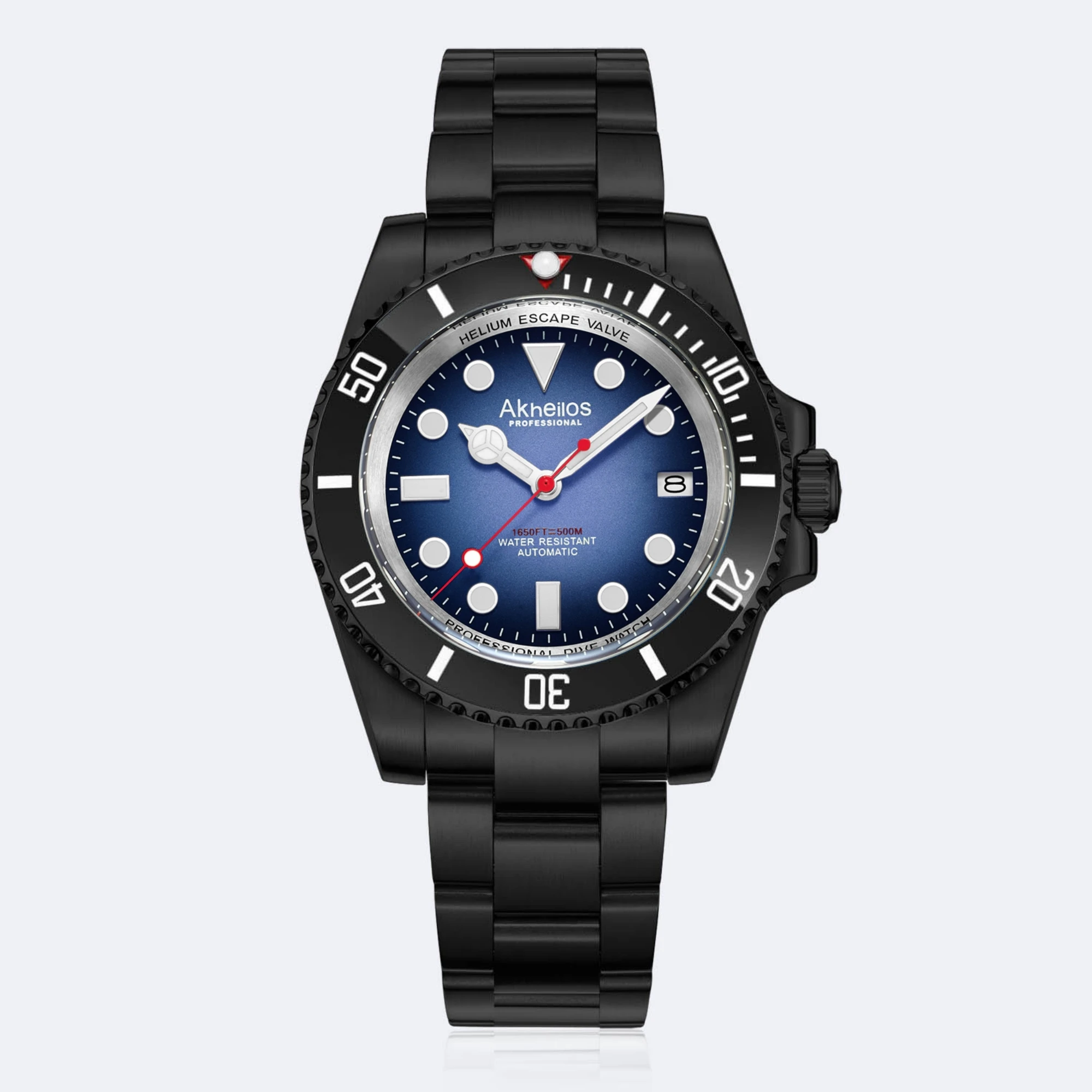 

Akheios Men's Blue Dial Automatic Diver Watch 500M Waterproof Black Band Ceramic Bezel Sapphire Glass Super Luminous Wristwatch