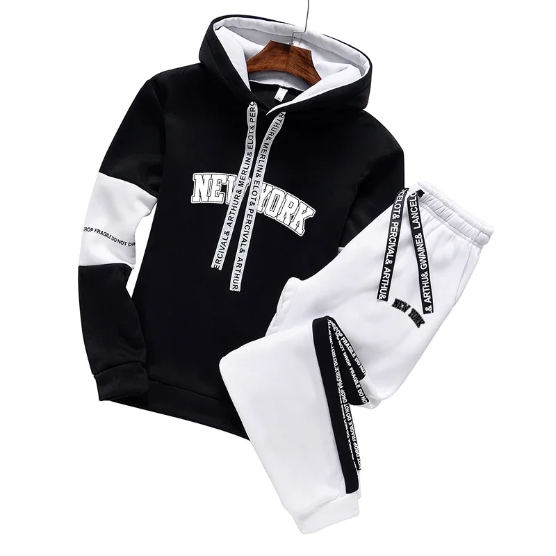 Mens Tracksuit New York Printing Hooded Sweatshirt Suit or Tops or Pants Fashion Simplicity Black White Casual Sportswear S-3XL