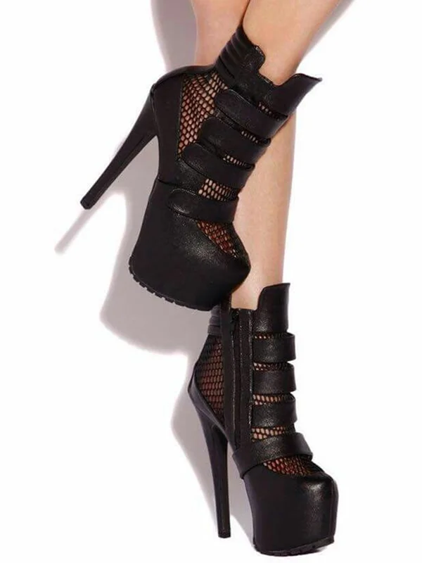 Platform Net Shinback Leather Ankle Boots Sexy Pointed Toe Thin Heel Hook New Arrival Autumm/Winter Modern Boots