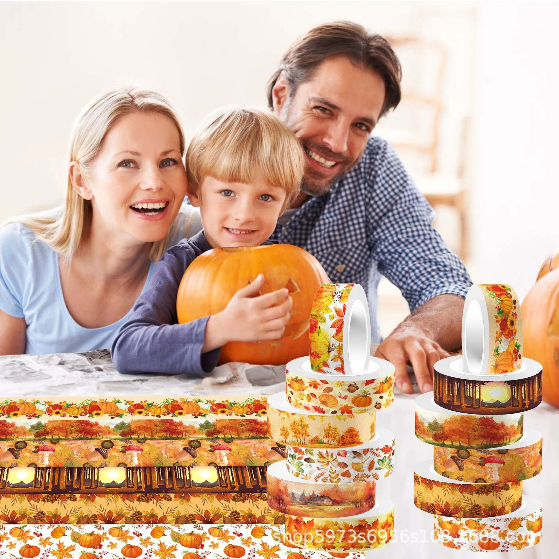 Thanksgiving Maple Leaf Pumpkin Autumn Transparent Roll Sticker and Paper Tape DIY Handbook Material Packing  Washi Tape Set