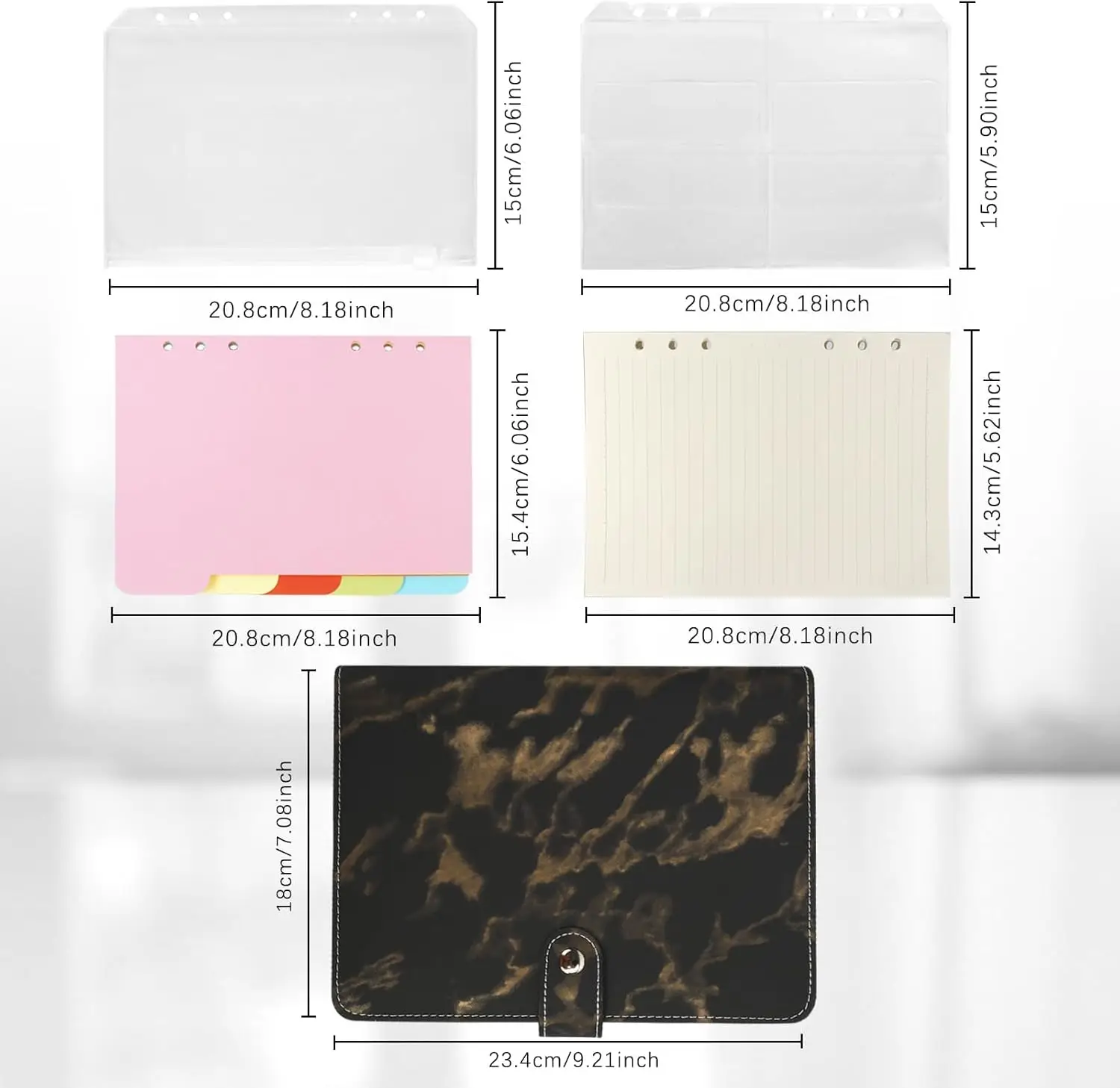 New A5 Binder Refillable Planner Notebook 6 Ring Soft PU Leather Binder Journal with Pockets, Dividers and  Line Refill Paper