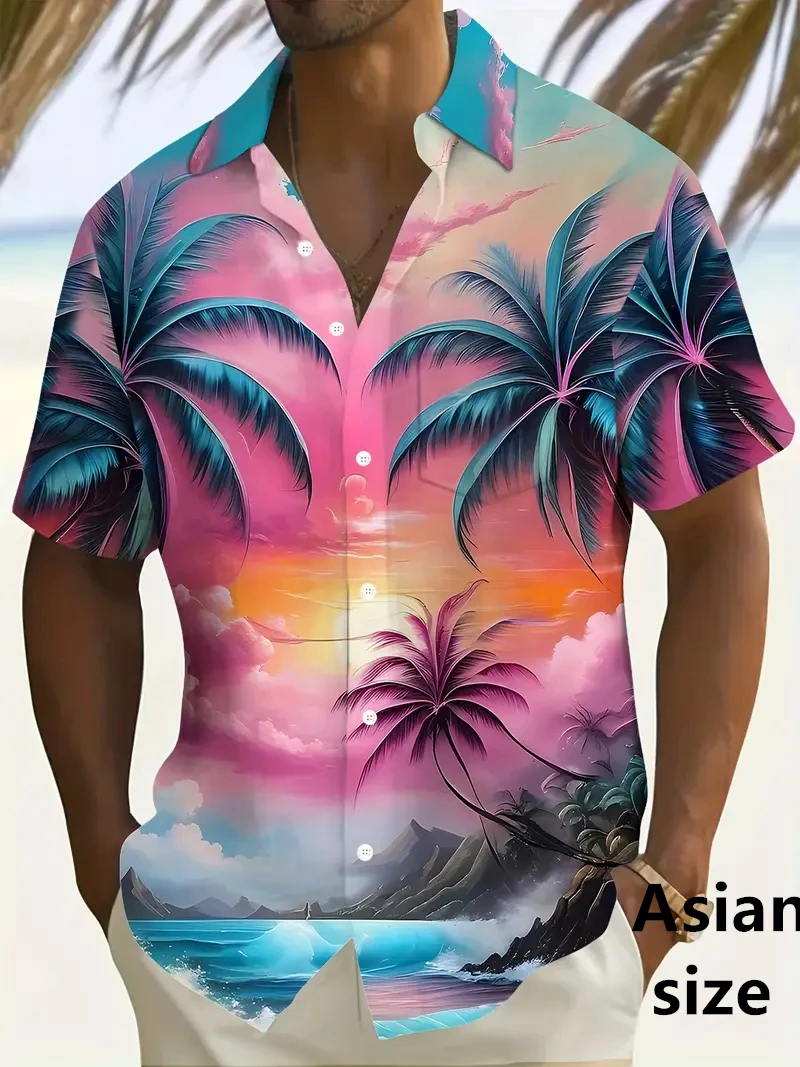 Chemise hawaïenne imprimée cocotier psychédélique néon pour hommes et femmes, chemises à boutons à manches courtes, pour la marche de rue, la plage touristique, été