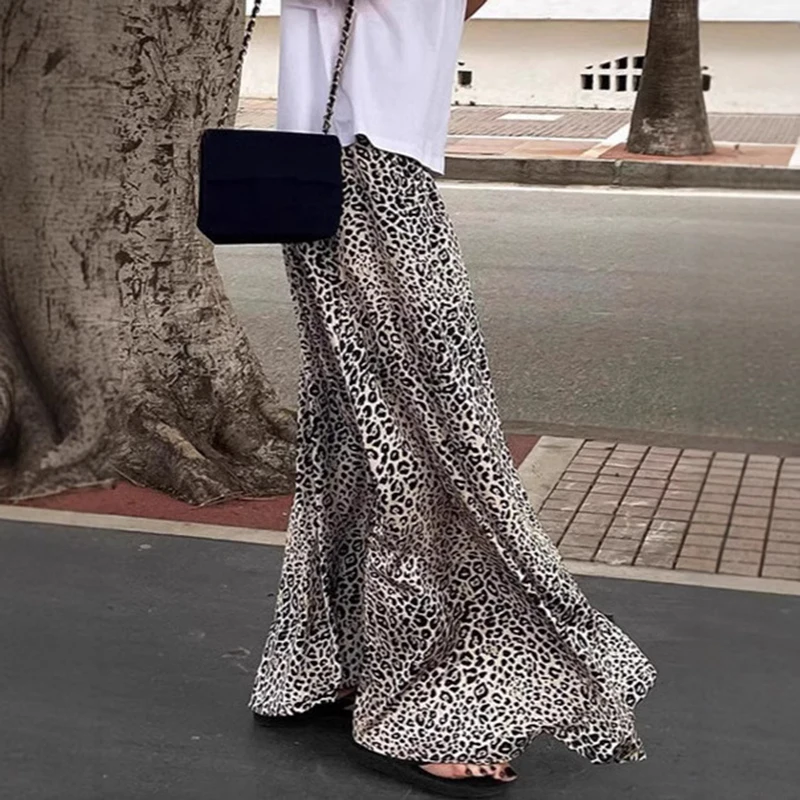 Tornova rétro imprimé léopard jupe longue pour les femmes taille haute a-ligne longueur au sol jupe Streetwear été chaud Ins Club jupe de fête