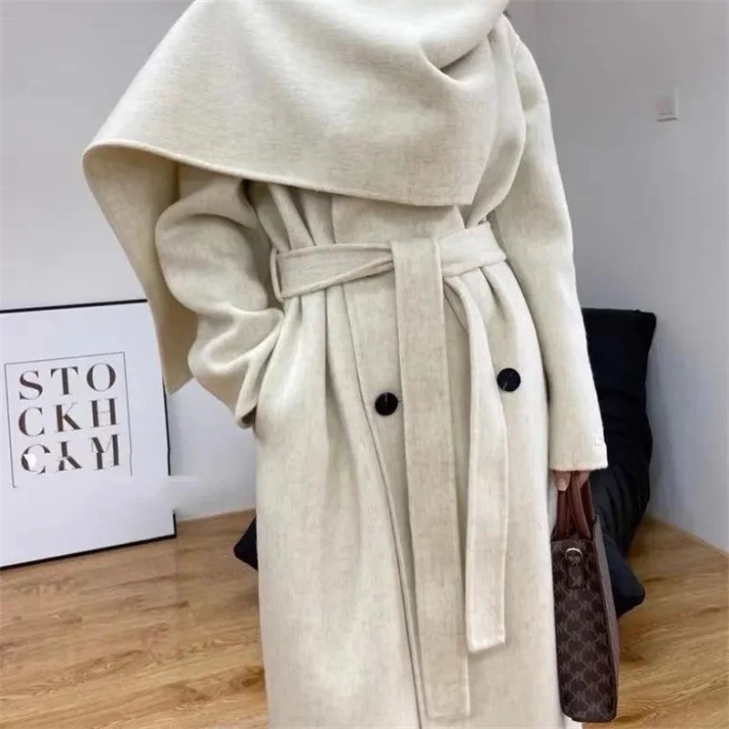 Scarf Double Faced Cashmere Coat Female Mid-length Jacket 2022 New Autumn Winter Woolen Overcoat Womendouble-sided Woolen Coats