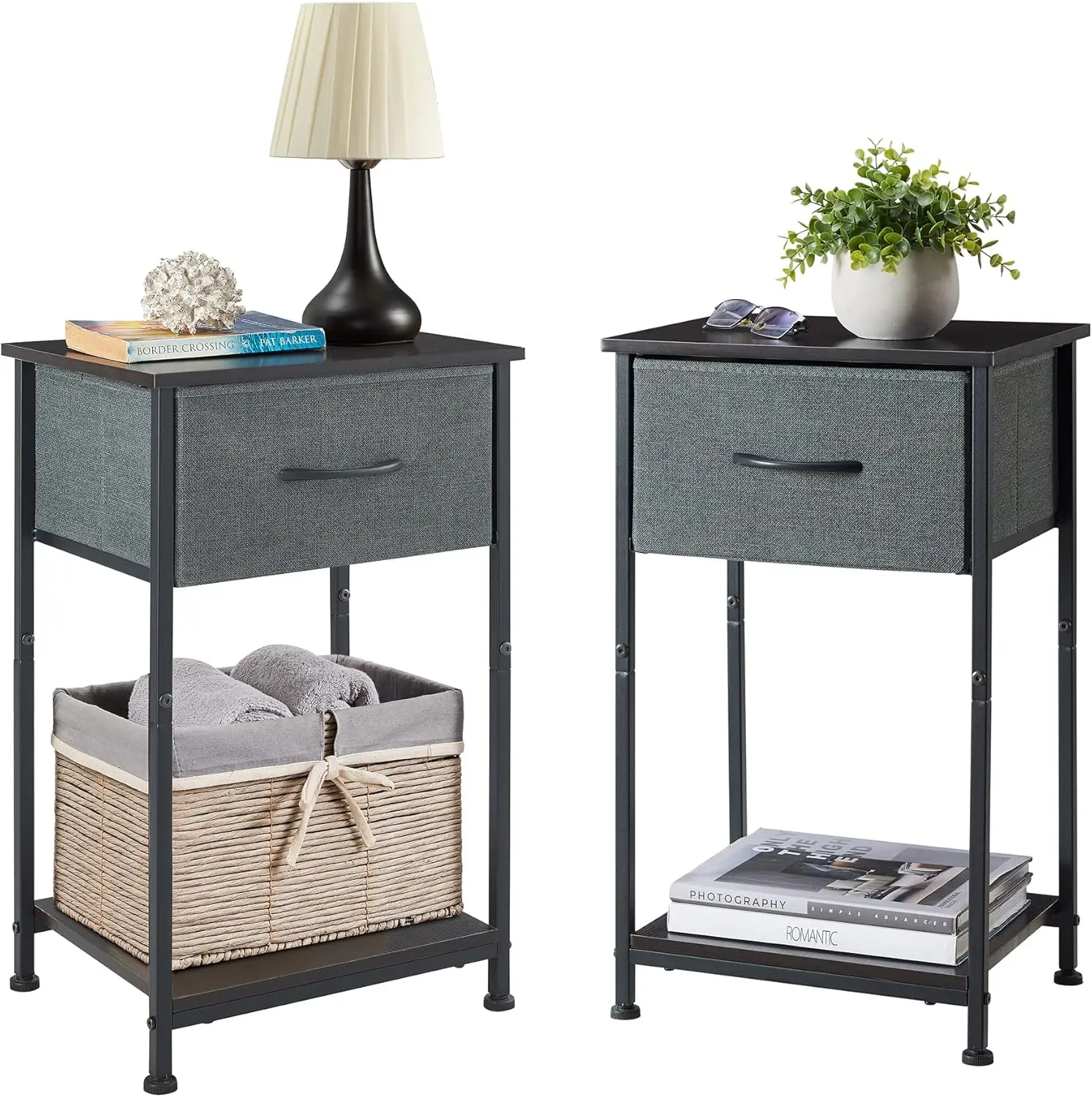 

Somdot Nightstand Set of 2, Bedside Table End Table for Bedroom Dorm Nursery Living Room - Removable Fabric Drawer, Open Storage