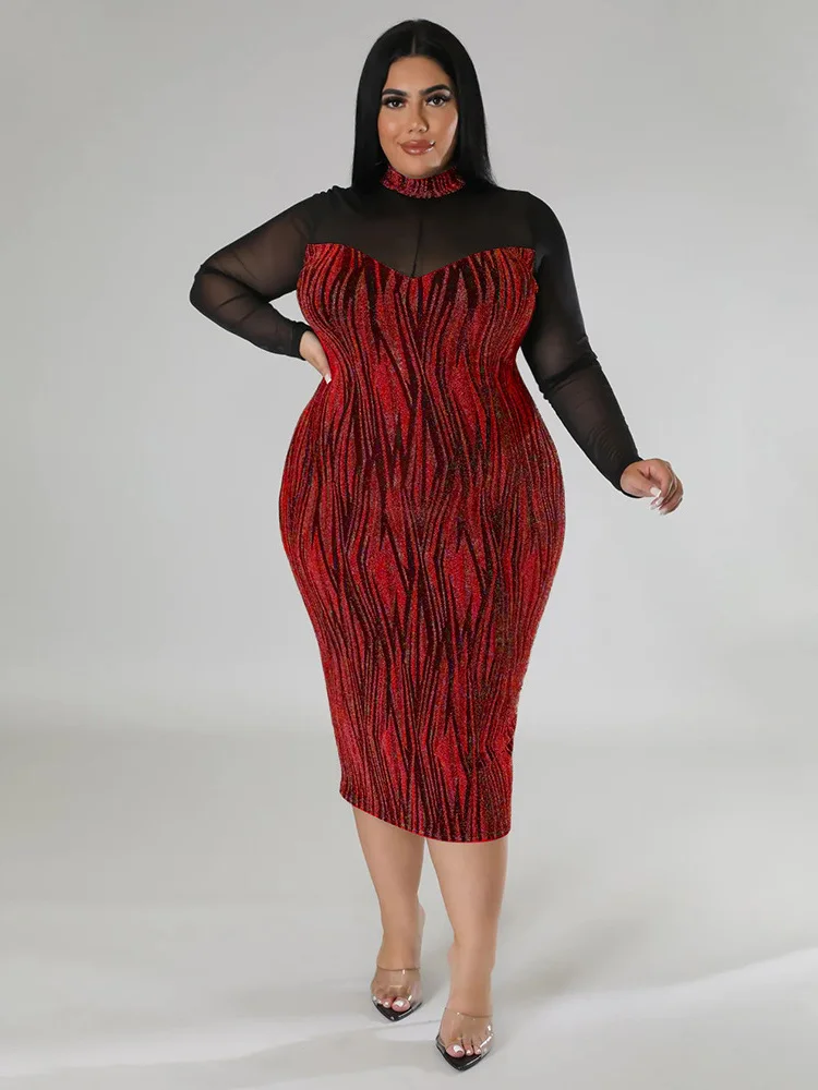 Wmstar Plus Size Dress Women Sexy See Through Mesh Patchwork Maxi Dress Fashion Sexy Club Outfits Wholesale Dropshipping 2022