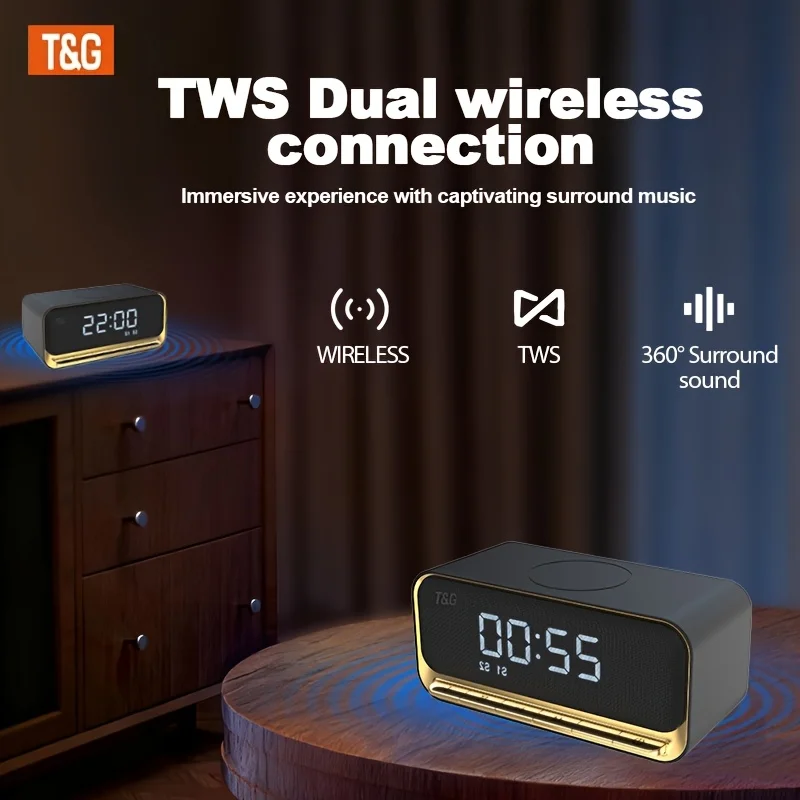 TG461 kabelloser Lautsprecher, unterstützt Uhr- und Weckerfunktionen, 3600mAh, LED-Display Digitaluhr. – Detail 8