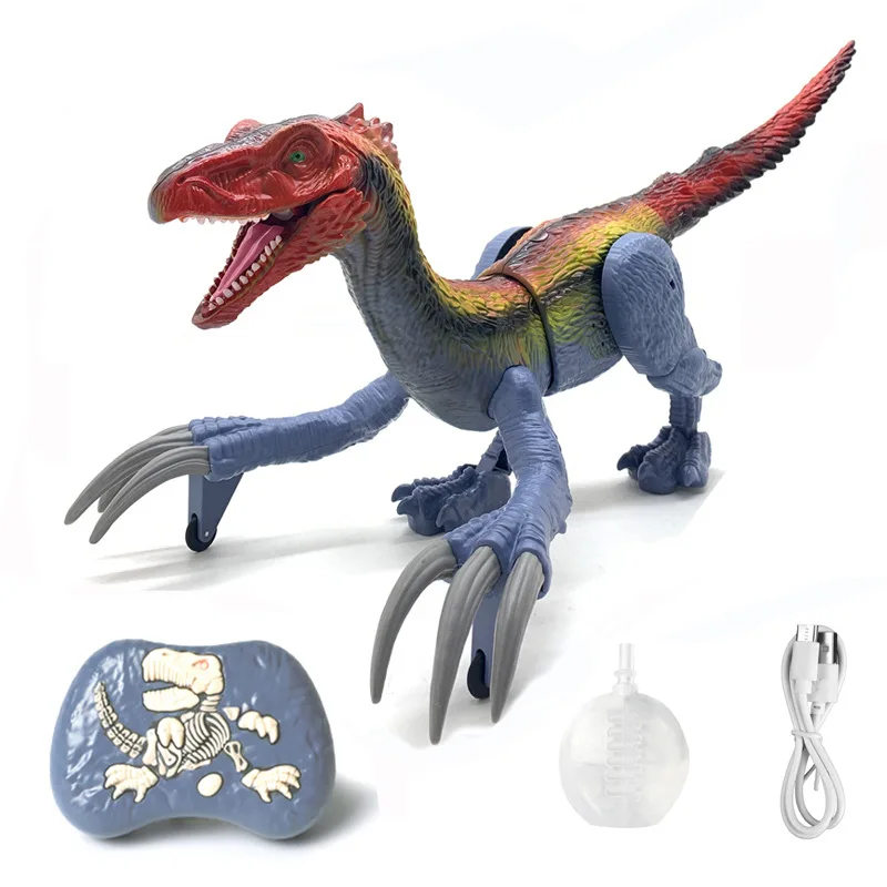 Grande controle remoto spray dinossauro rc brinquedo simulação foice dragão modelo animal andando velociraptor crianças presente de aniversário