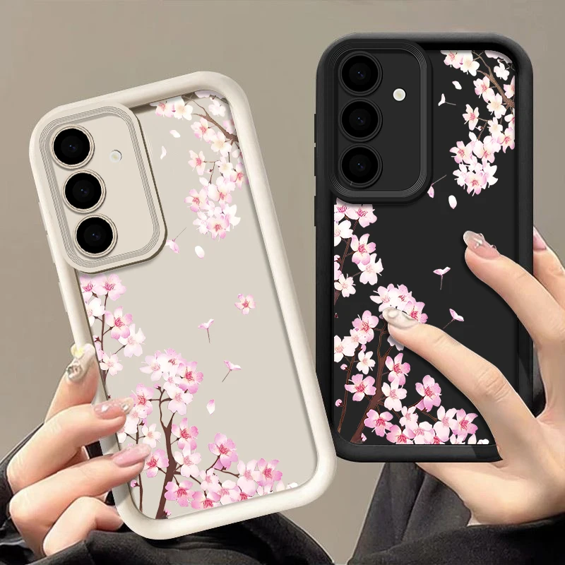 Rosa Pfirsichblüten-Muster Handyhülle für Samsung Galaxy S25 S24 S23 Ultra S25 Edge S24 S23 FE S22 Plus Weiche Silikon-Rückabdeckung