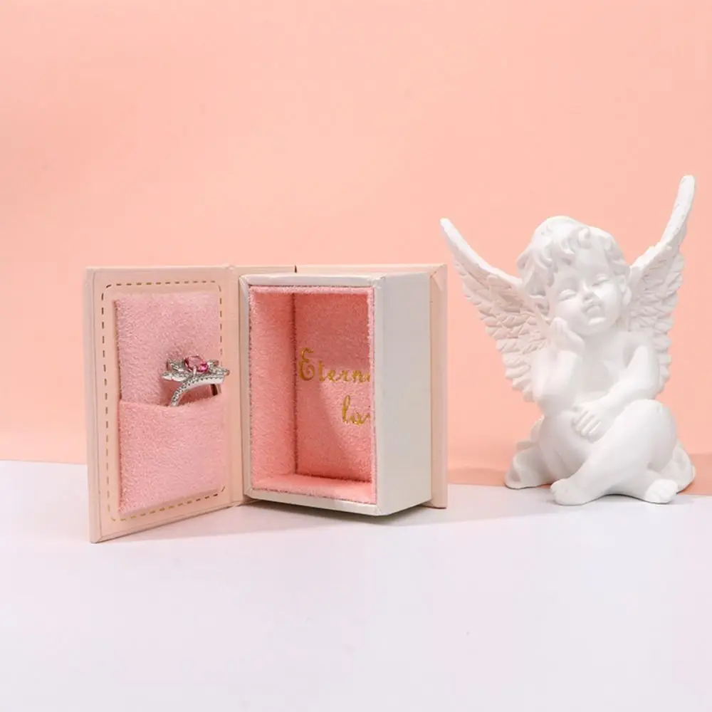 Flip Lid Book Shape Ring Box Stud Earrings Storage Box Engagement Ring Box Jewelry Packaging Solid Color Jewelry Display Case