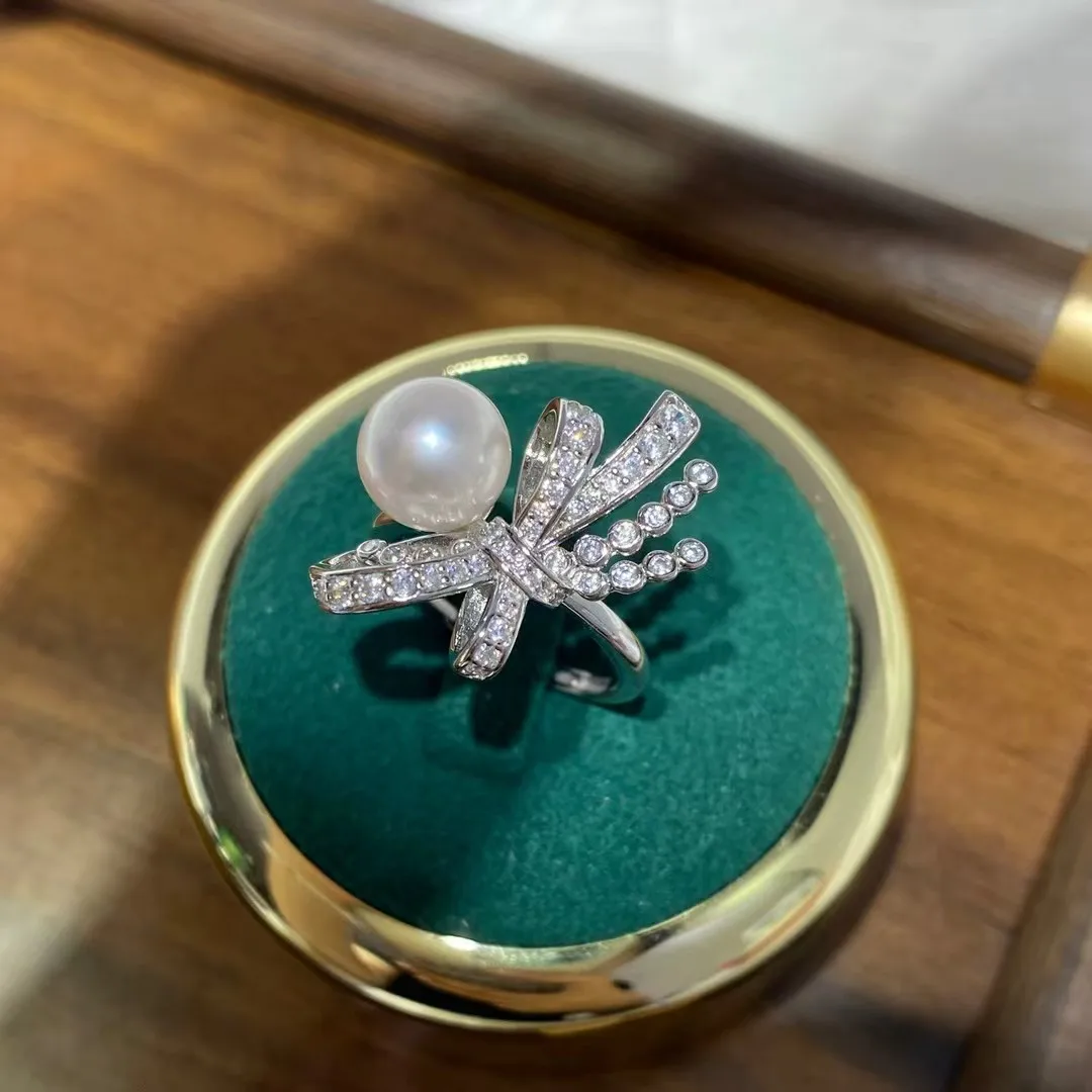 S925 Sterling Silver Adjustable Ring Mount Settings Findings Mountings Accessory Parts Fittings for 8-9mm Pearls 5pcs/lot