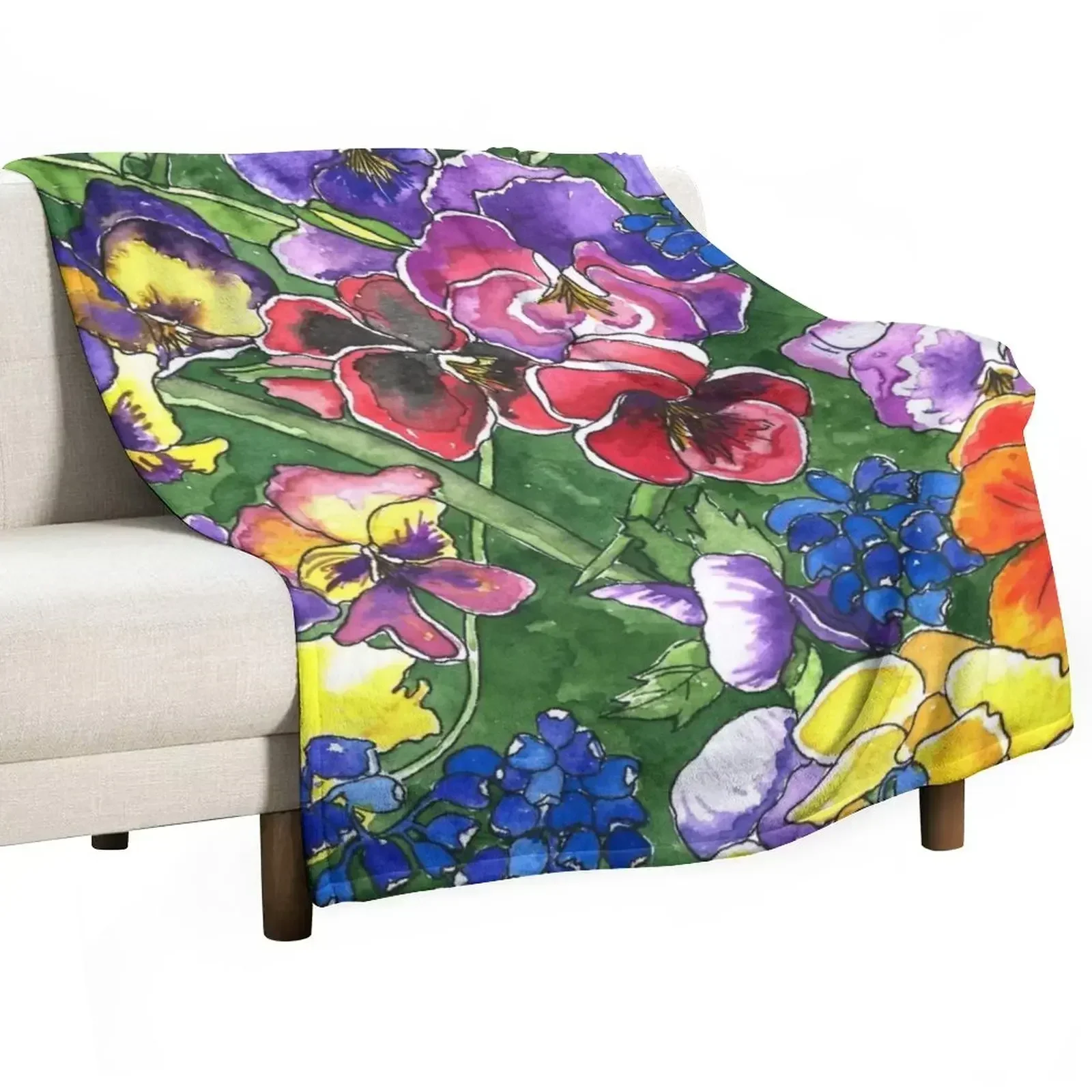 Pansies Throw Blanket Bed covers Bed Blankets