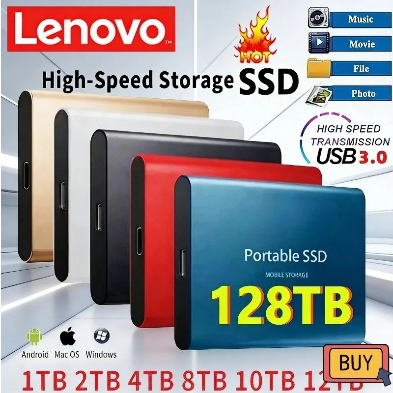 

Внешний высокоскоростной жесткий диск Lenovo 2026, 500 ГБ/2 ТБ/4 ТБ/8 ТБ, USB 3.1 SSD, 2,5 дюйма, портативный SSD, 16 ТБ, для ноутбуков и PS4
