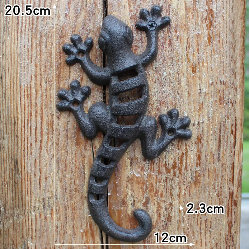 Black Cast Iron Gecko Wall Lizard Figurines European Vintage Home Garden Bar Wall Decor Metal Animal Statues Handmade Sculpture