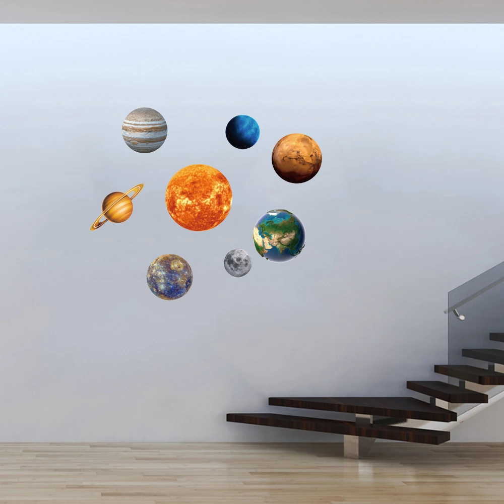 8pcs solar system wall stickers, ceiling planet stickers, bedroom daycare wall stickers, children's room decorations