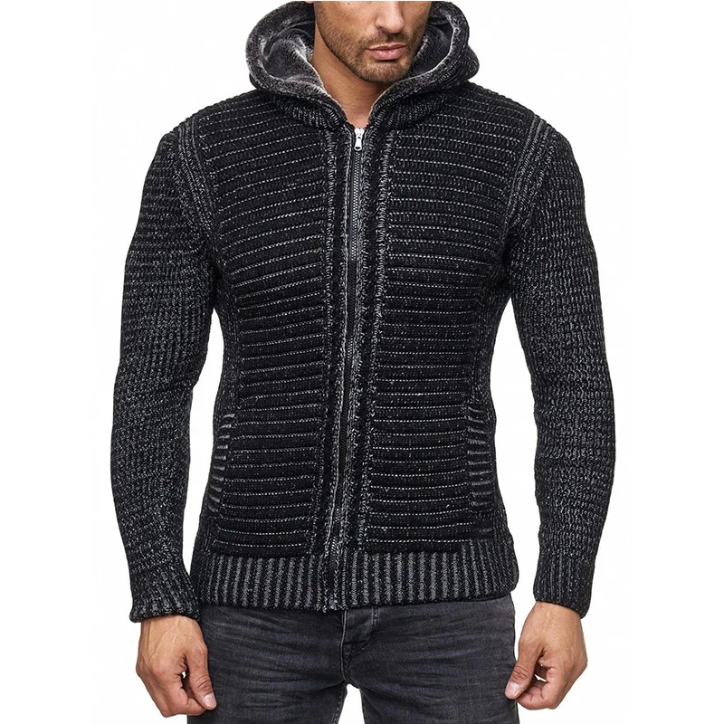 

Nice Pop autumn and winter European and American large sweater men's high neck hooded cardigan Knitted Top