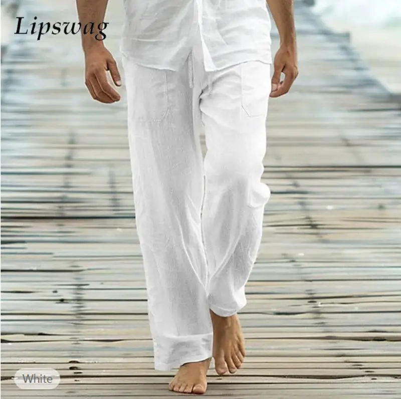 

Seaside Beach Casual Breathable Loose Pants Men 2025 Spring Summer Leisure Solid Color Straight Trousers Mens Fashion Trousers