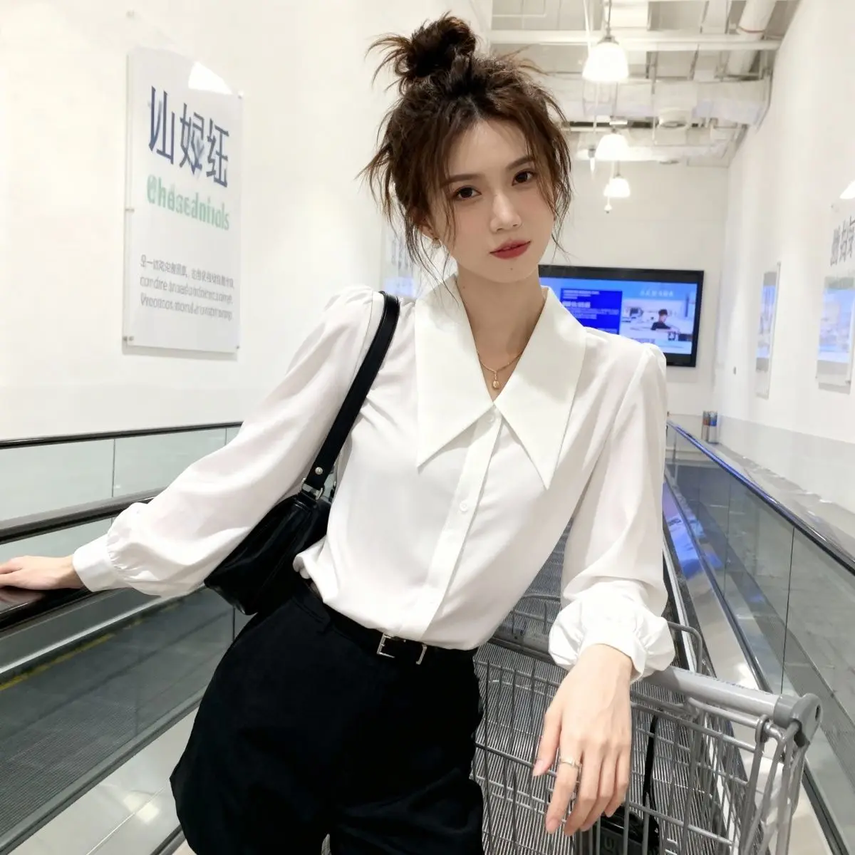 

Белая женская блузка с длинным рукавом из шифона для весны и осени, профессиональная, формальная, для деловых встреч, собеседований, преподавания, высокого качества