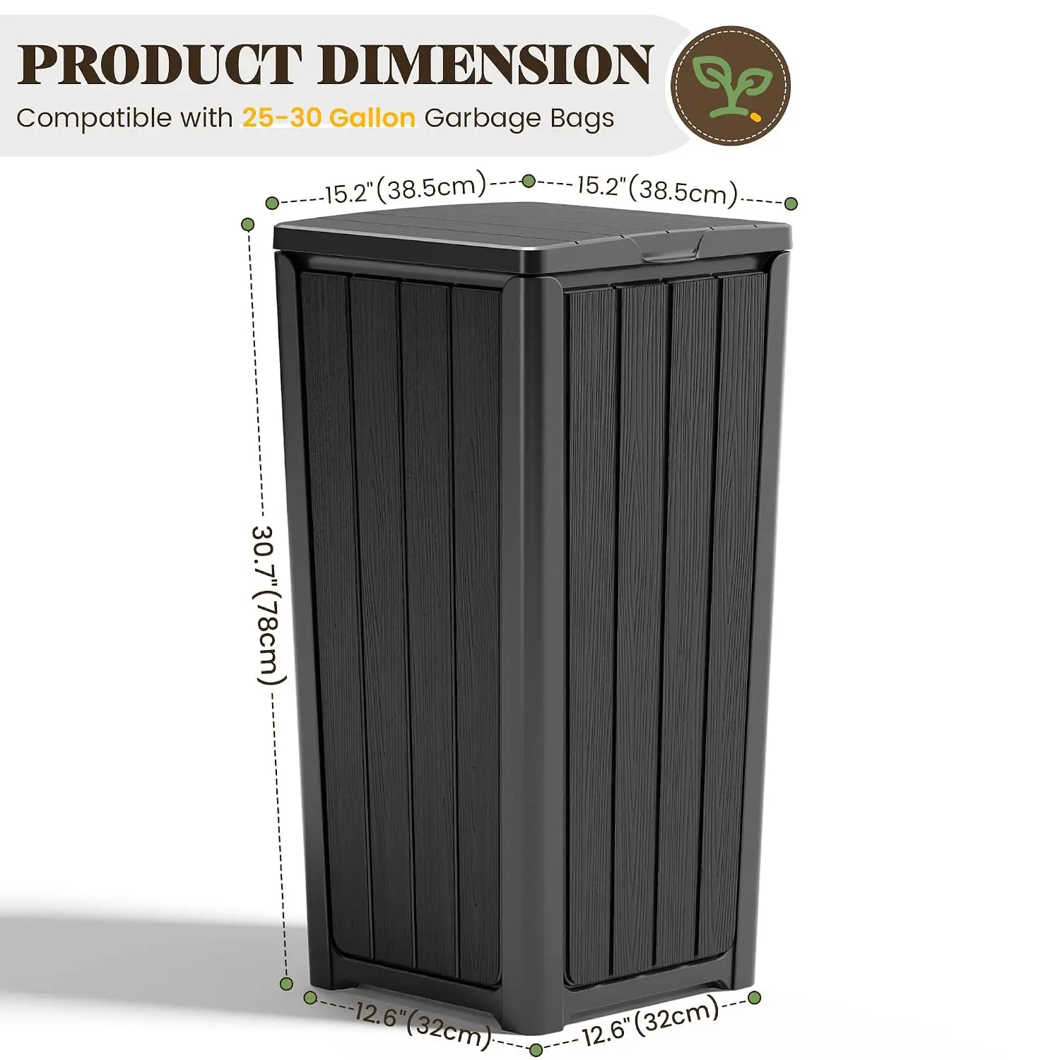 30 Gallon Outdoor Trash Can with Dual Lid, Waterproof UV-Resistant Resin Garbage Can for Patio, Garage, Pool, Garden, Backyard, Deck & Kitchen