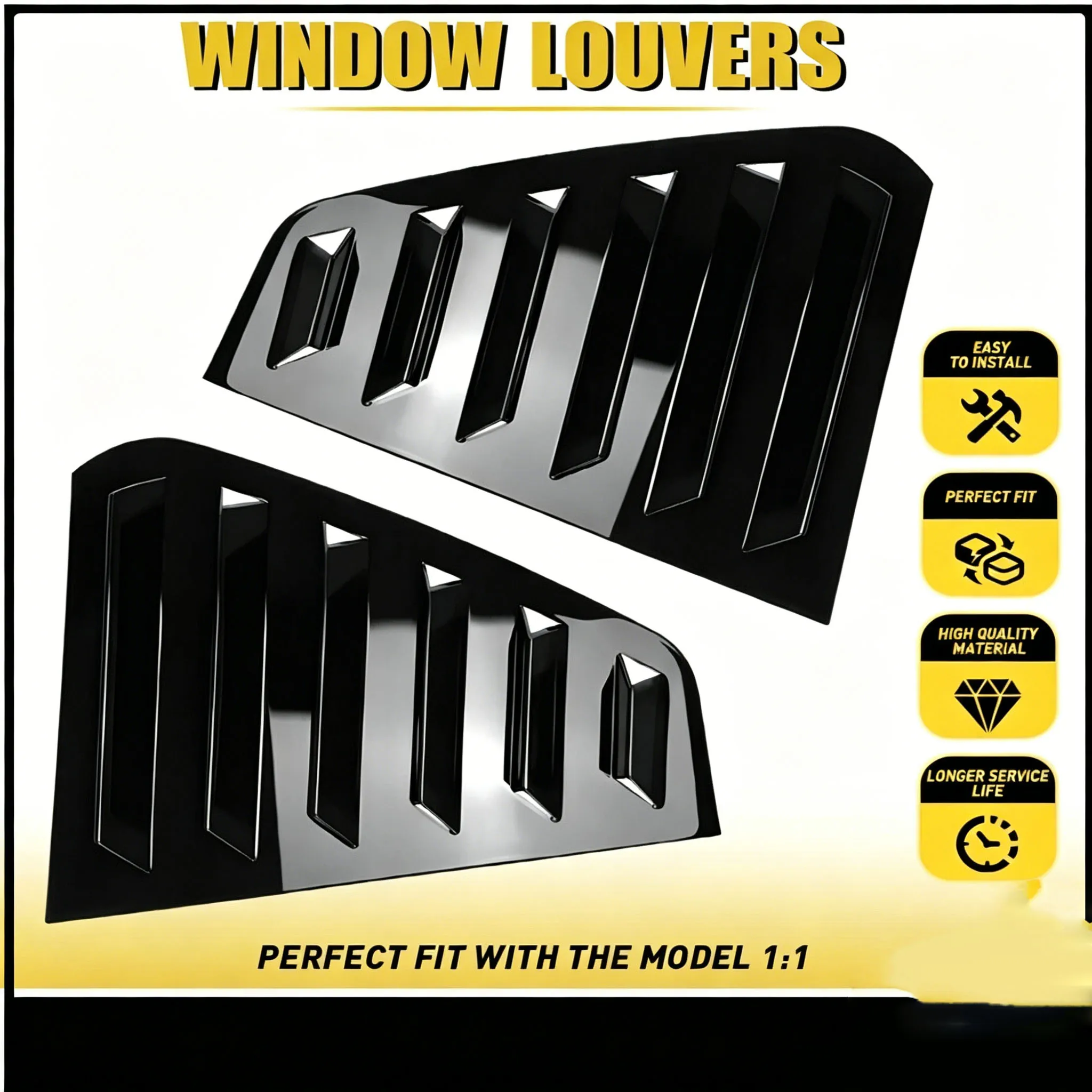 2x Glossy Shutter Louver Window Trim For VW Golf MK7 MK7.5 GTI GTD Vent Cover