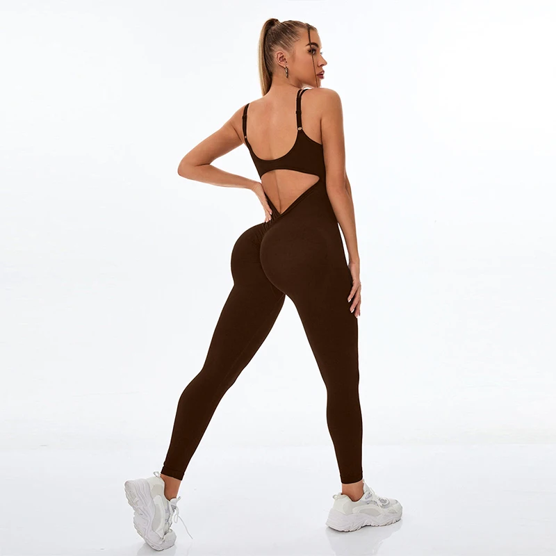 Mono deportivo Sexy con espalda descubierta para mujer, mono deportivo para gimnasio, Fitness, Yoga, con efecto Push Up, mono deportivo negro transpirable