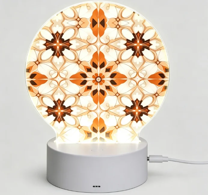 PHAYAH Symmetrical Print Pattern Round Acrylic USB Night Light Room Light