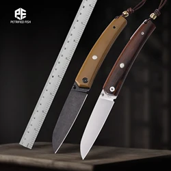 Petrified Fish PF719 Pocket Folding Knife Tactical Wooden Handle 12C27N Steel Outdoor Camping Hiking Coltello Fish Peeling EDC