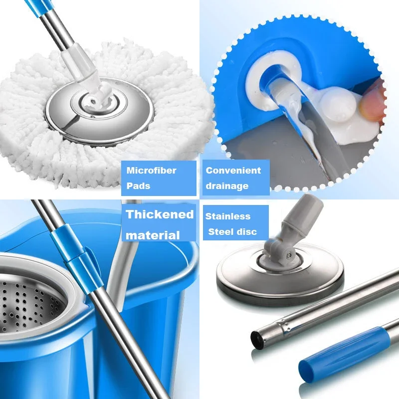 نظام دلو ممسحة دوارة مع مجموعة أدوات تنظيف الأرضيات المنزلية السحرية، 360 درجة °   مماسح بمقبض دوار قابلة للتمديد