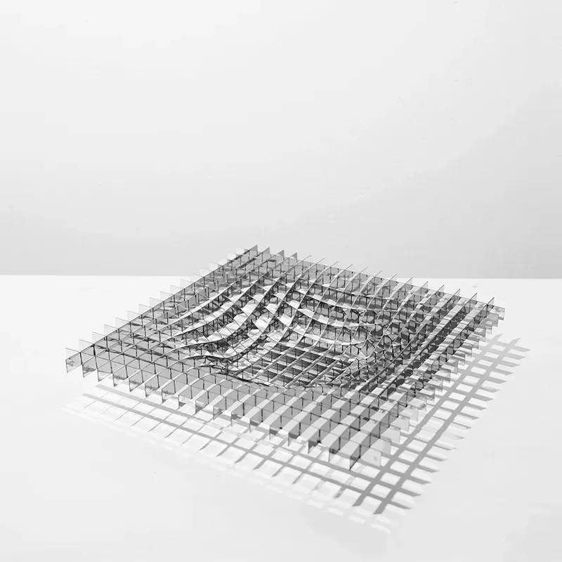 Simple modern light luxury stainless steel grid fruit plate dining room model room decorative plate ornament living room