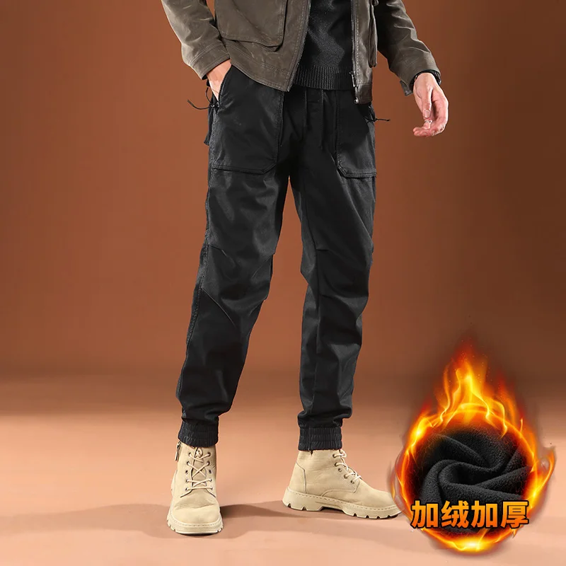 

Winter New Men's Fleece Cargo Pants Fashion Solid Harem Pants Thickened Warm Elastic Loose Street Jogging Sports Trousers Male