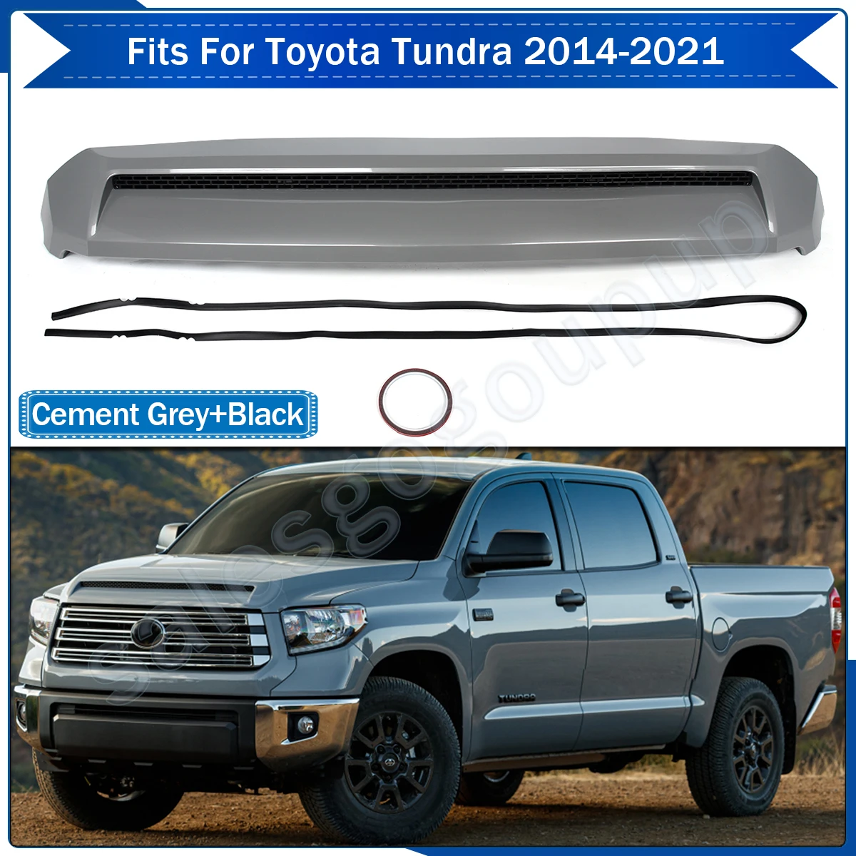 Front Hood Bulge Scoop Molding Grille For Toyota Tundra 2014-2021 Cement Gray