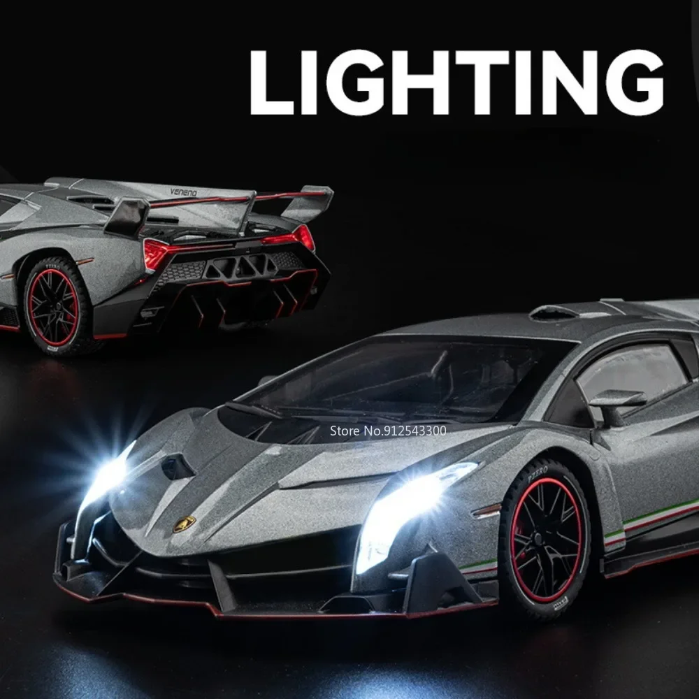 1:24 Scale Lambor Veneno Toy Car Model Alloy Diecast Sound Light Pull Back Miniature Vehicle Models Kids Souvenir Birthday Gifts