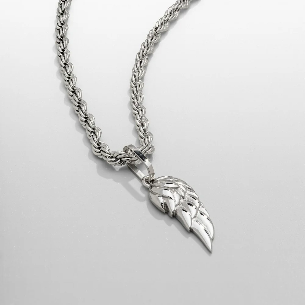 Vintage Herren-Halskette mit Federflügel-Anhänger, schlichte 18k goldfarbene Edelstahl-Kette, modischer Punk-Schmuck – Detail 5