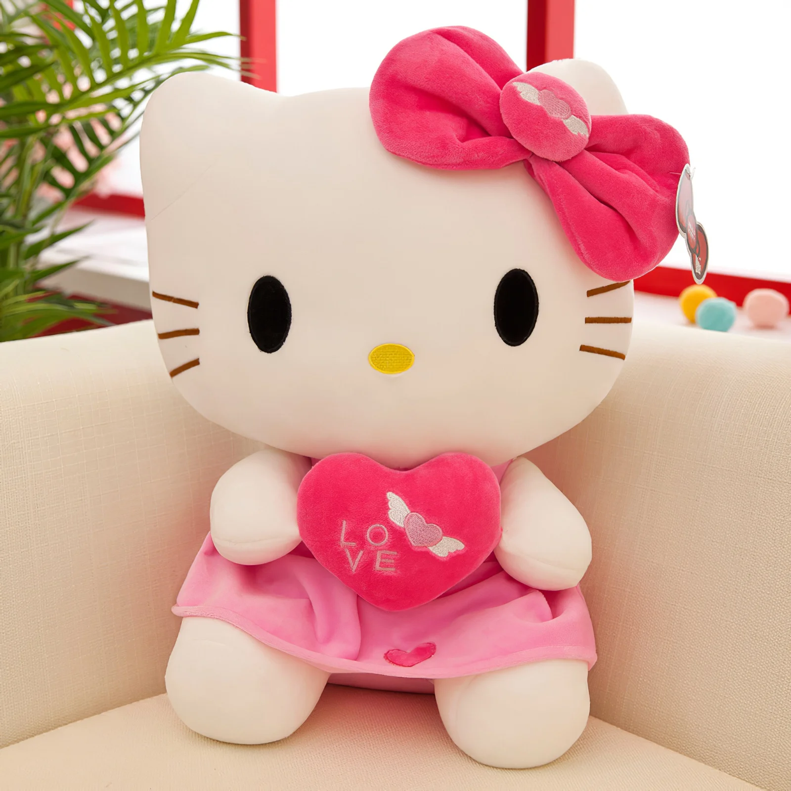 การ์ตูน Sanrio Hello Kitty ตุ๊กตาหนานุ่มน่ารักดอกไม้ KT แมวนุ่มตุ๊กตายัดไส้นางฟ้าขนาดใหญ่หมอนของขวัญวันเกิด