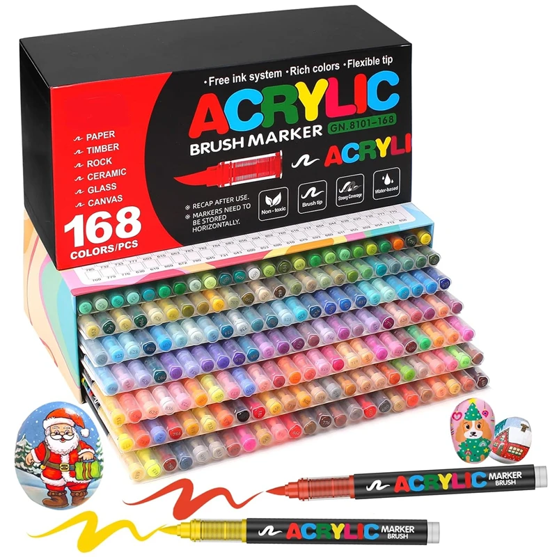 72/120/168 Colors Acrylic Paint Markers Soft Brush Tip Paint Pens and Paint Markers Acrylic Paint Pens DIY Crafts Art Supplies