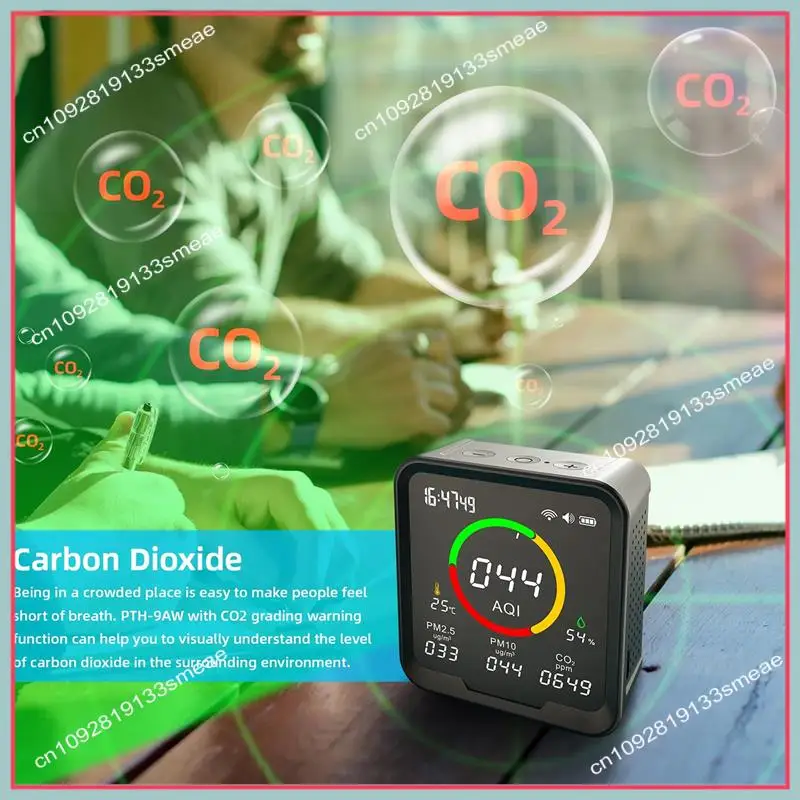 Przenośny detektor CO2 N94R z monitorem Miernik dwutlenku węgla Cyfrowy tester temperatury i wilgotności Zegar PTH 9AW