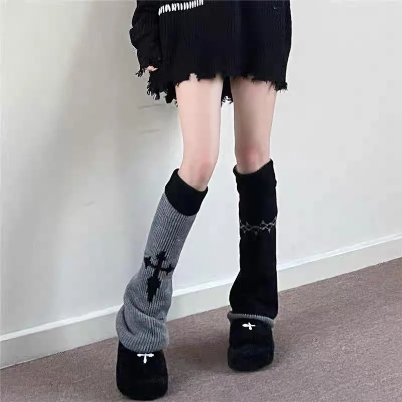 Punk Cute Y2k Reversible Women's Calf Pile Socks for Autumn and Winter, Funny and Warm Wide Knit Jk Leg Covers