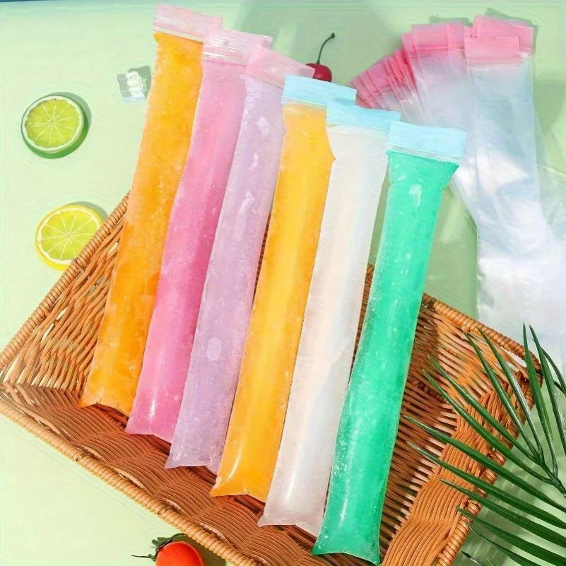 100/50 Bolsas Desechables para Helados, Bolsas Autosellables Coloridas para Hacer Helados de Frutas, Smoothies, Yogur y Helados en Palito