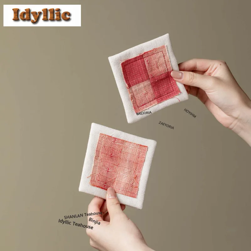 HOYIHM Cotton And Linen Pink Square Coasters Japanese Stand For Mugs For Coffee Cups Saucer Anti-scald Placemats Cup Holder Cha