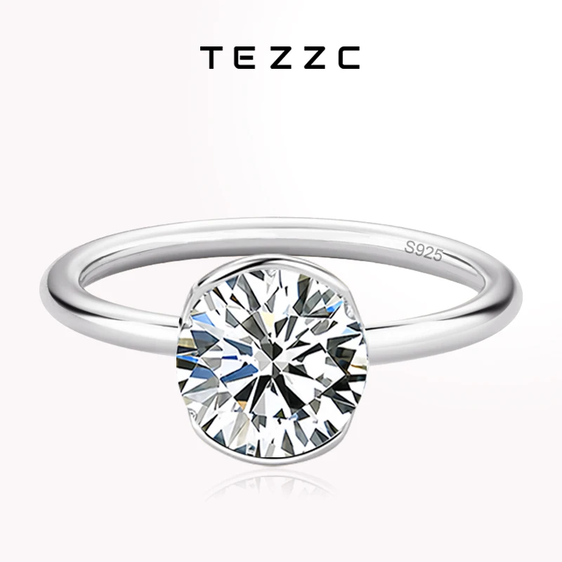 

Tezzc 1ct VVS1 Moissanite Rings Ring for Women 925 Sterling Silver Engagement Promise Proposal Wedding Party Band Luxury Jewelry