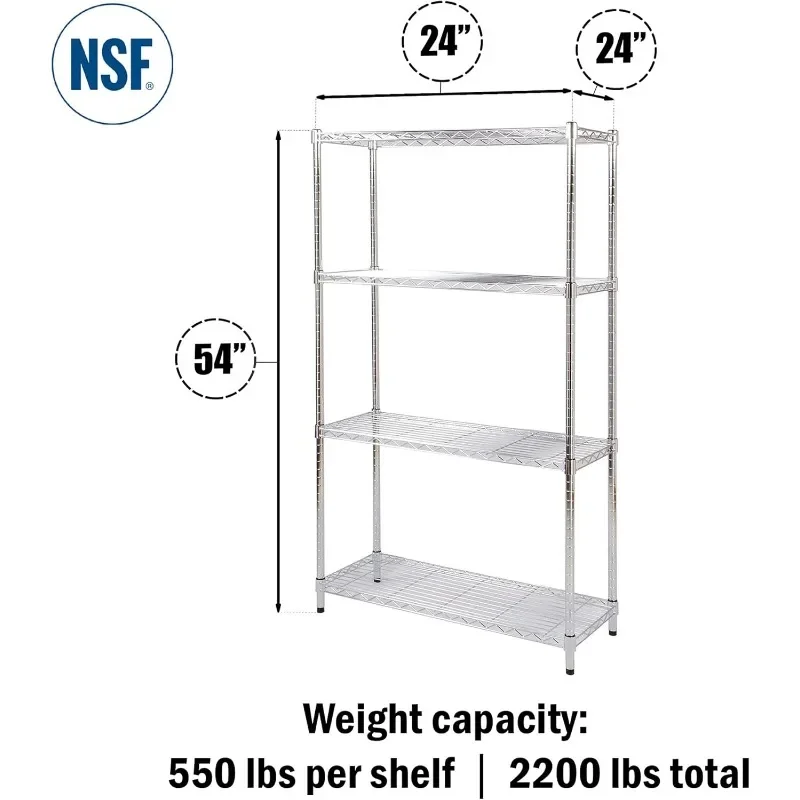 4 Tier Chrome Wire Shelving Kit | NSF Commercial Storage Rack Unit Made for Commercial, Retail and Industrial Dry Storage