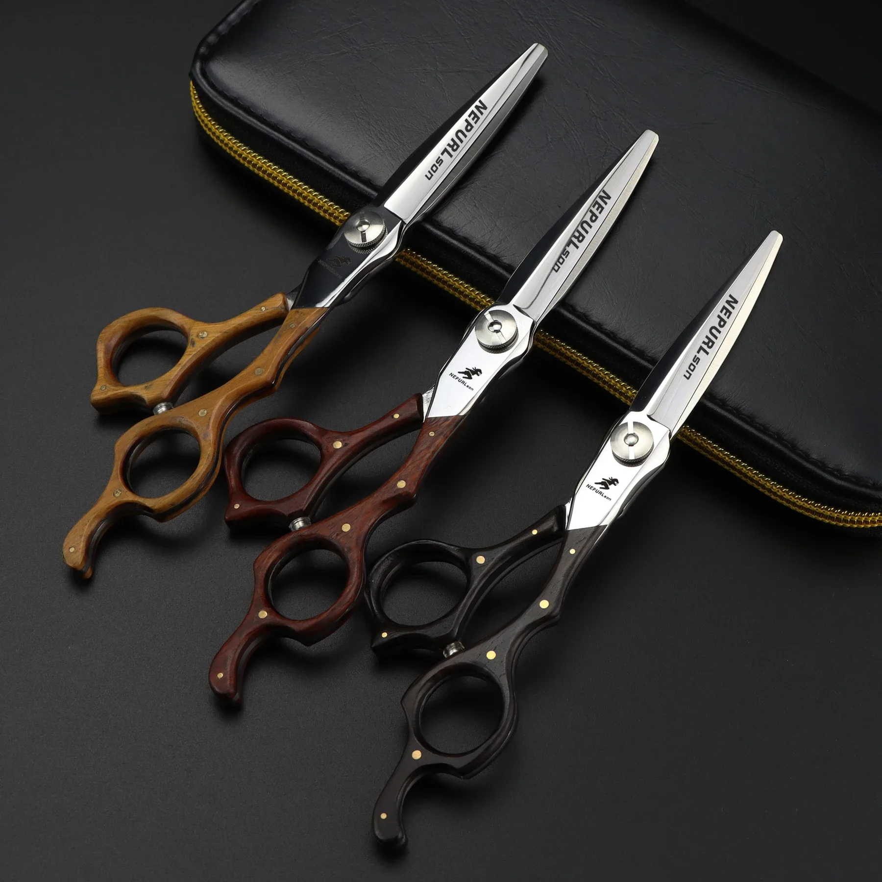 6.0 inch  VG-10 Black black  wood  new fashion design beauty barber scissors flat scissors tooth scissors