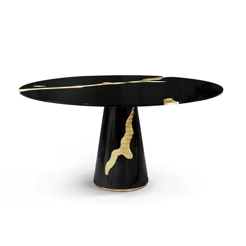 Italian light luxury solid wood round dining table modern designer villa large flat floor home high-end art crack dining table