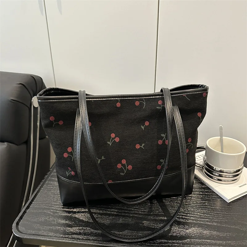

High Aesthetic Fruit Printed Tote Bag, New Trendy Large Capacity Shoulder Bag, Patchwork Casual Commuting Versatile Bags