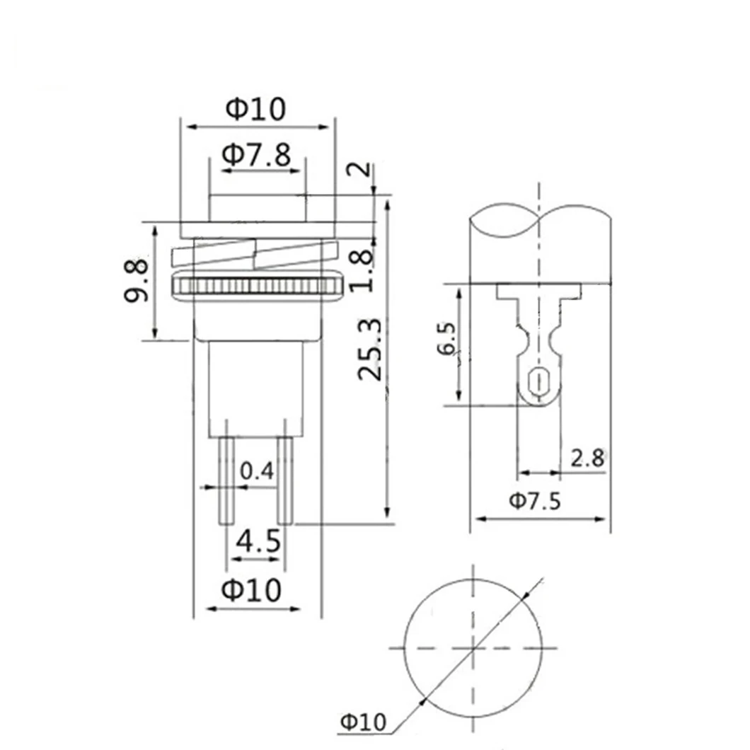 ABILKEEN DS-316 Mini Type 10mm Push Button Switch OFF-(ON) Momentary Metal Push Button Switch with 2-Pin Terminal