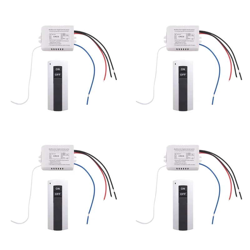 4 canali con trasmettitore digitale 220 V On/Off 1 interruttore Relè wireless Ricevitore Lampada con telecomando - [Qahk]