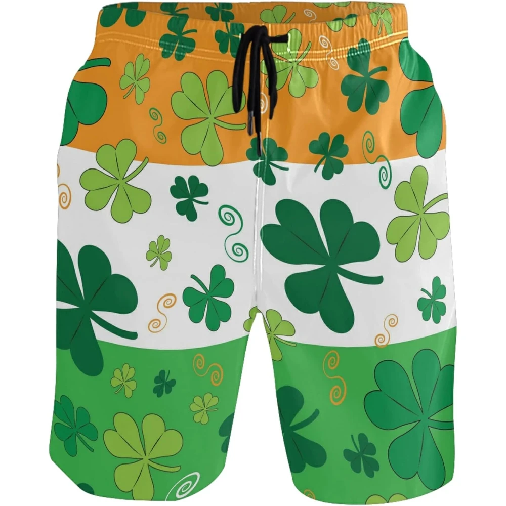 Men Swim Trunks Swimming Beach Surfing Board Shorts Irish Flag Clovers Quick Dry Mesh Lining Bathing Suits with Pockets