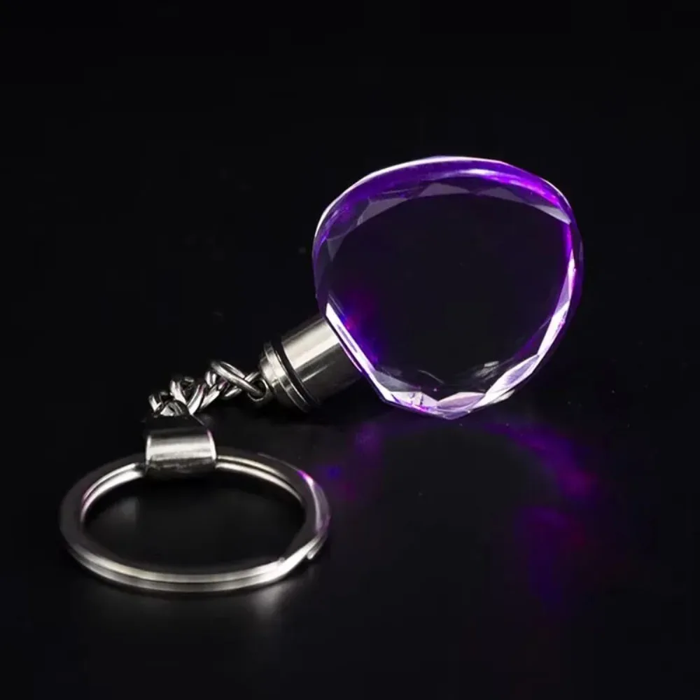 Blank K9 Color Light Crystal Glass Keychain Album Personalized Logo Heart shaped Crystal Keychain