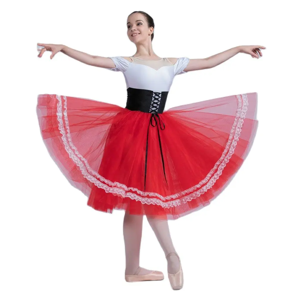 

20012 Black & white spandex Top Bodice with Red tulle Tutu Romantic tutu Ballet Tutu Girl & Women Dancewear Ballet Tutu