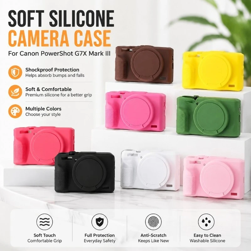 Silicone Case Compatible with Canon PowerShot G7X Mark III, Soft Shockproof Protective Camera Skin Cover for G7X III G7X3